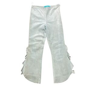 JAZMIN CHEBAR Suede Flared Pants with Ruffle Detail Light Green Size 3